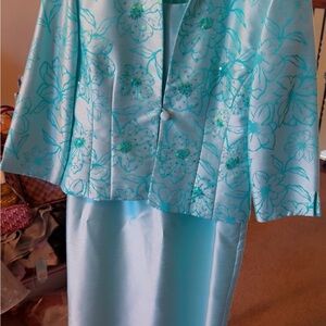 Jessica Howard Aqua Floral Dress and Jacket Set